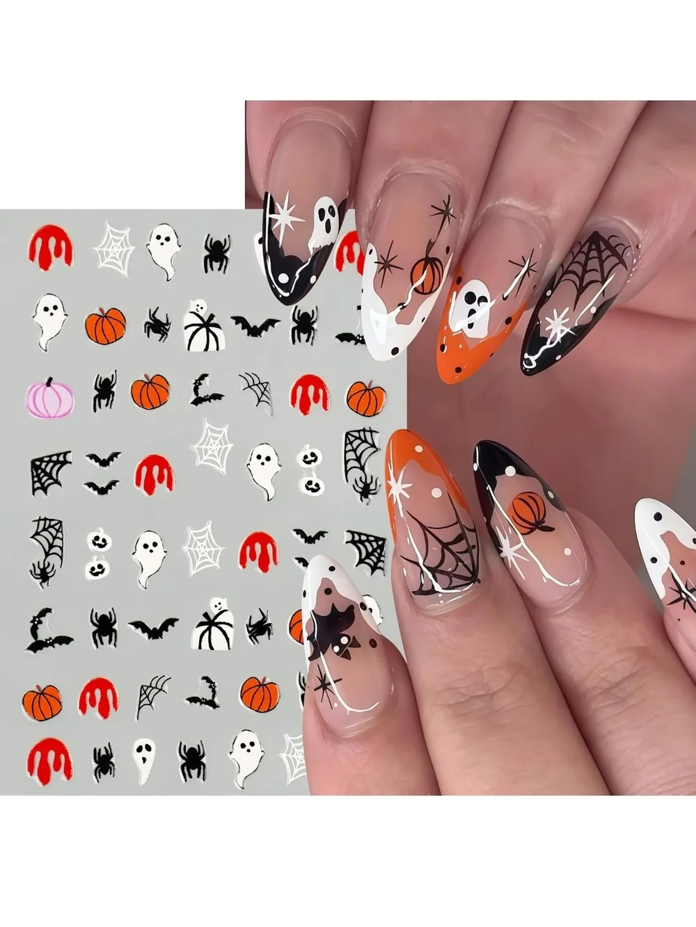 8 Sheets Halloween Nail Stickers for Nail Art Bat, Ghost, Pumpkin, Blood, Spider